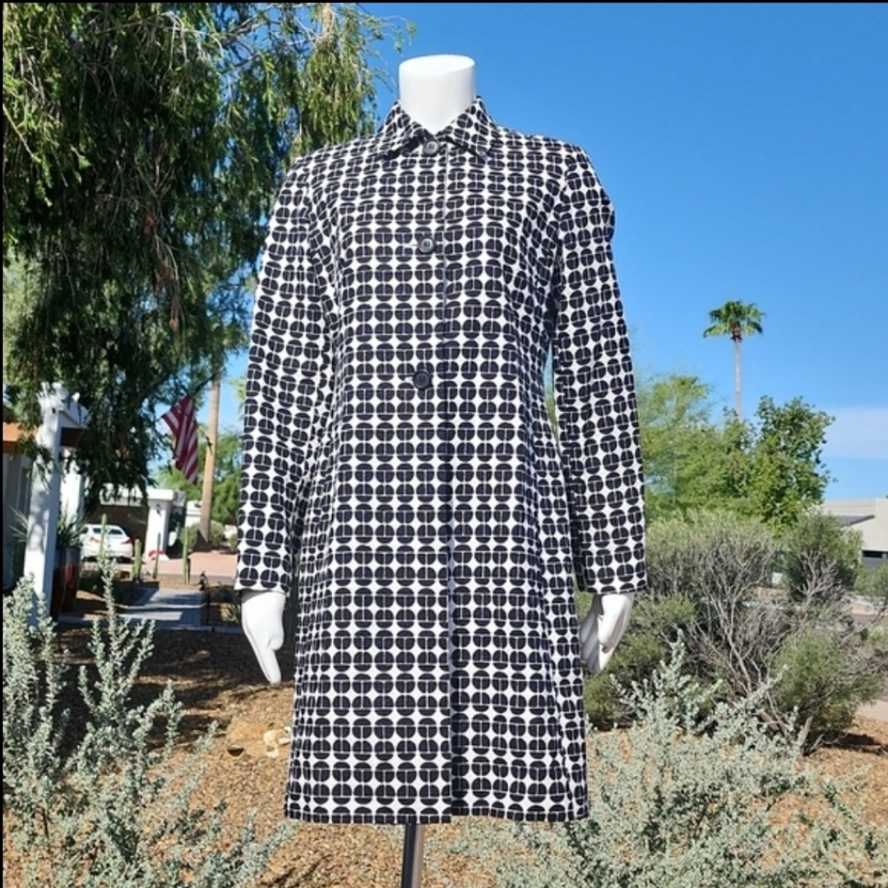 NINE WEST Black White Topper Long Jacket XS Peacoat Driving Coat Retro Mod Vibe - Picture 14 of 16